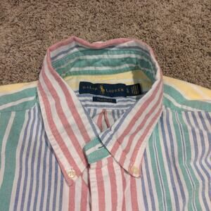 Ralph Lauren Shirt Mens Multi Striped Classic Fit Long Sleeve Polo Logo Sz L
